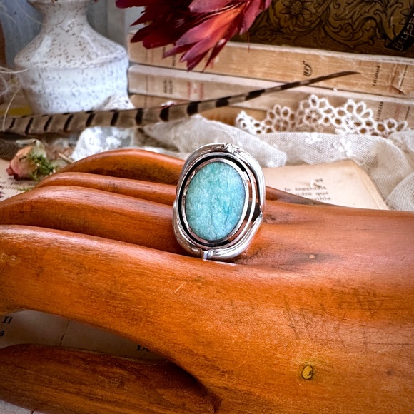 Vintage Sterling Silver Lapis Lazuli & Chrysoprase Spinner Bezel Ring Size 7.75 - Picture 7 of 14